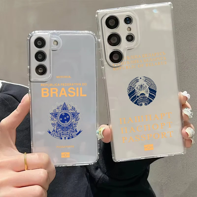World Countries Passport Phone Case For Samsung Galaxy S26 S25 S24 S23 S22 Ultra S20 S10 S21 FE 5G Plus Transparent Cover