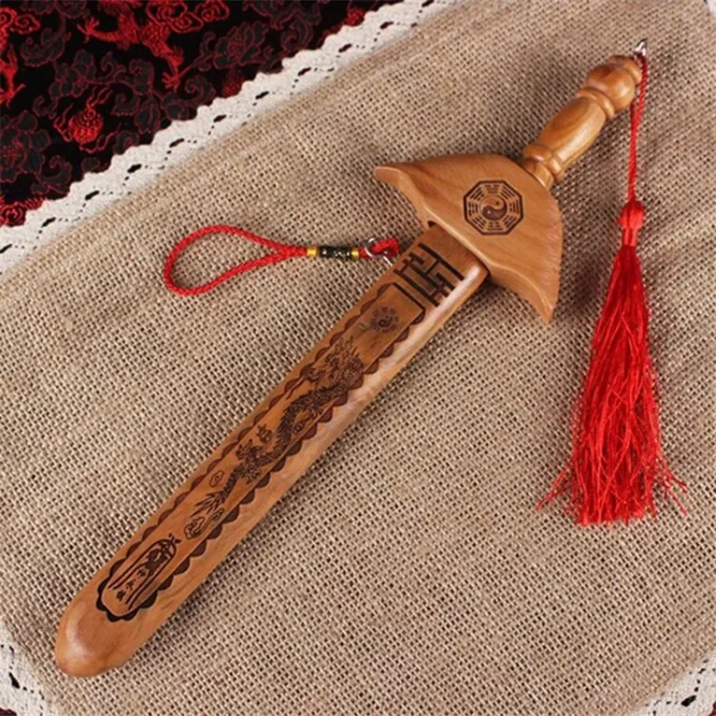 Fengshui Lvzu Shenjian The Peach Wood Sword  Handicraft Home Carving Decoration Accessories Decor