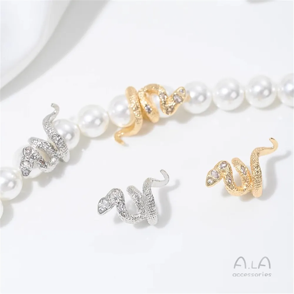 14K Gold Inlaid Zircon Snake Bead Zodiac Snake Bag Bead Ring DIY String Pearl Crystal Jewelry Accessories