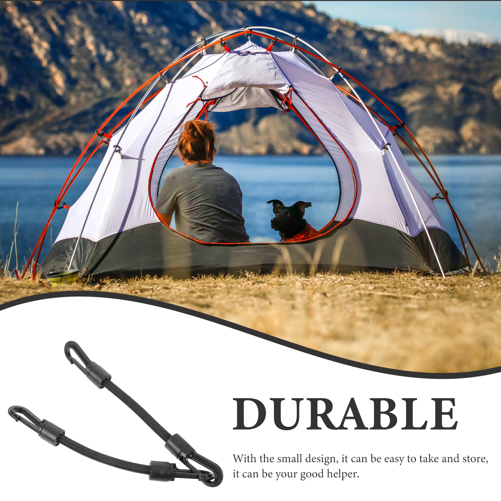 

5pcs Elastic Rope Outdoor Camping Buckle Strap Durable Outdoor Camping Straps Small Hooks Tie Down Black Carabiner Kayak Boat