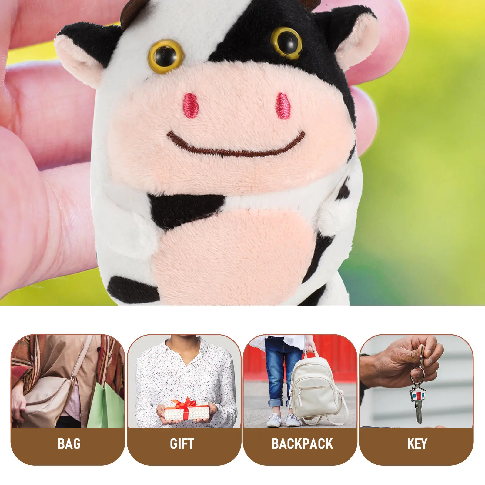Cow Print Keychain Cartoon Animal Key Ring for Bag Backpack – Cute Hanging Ornament & Party Favor