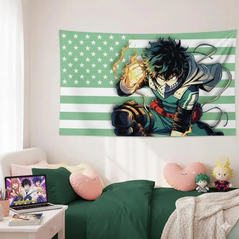 Midoriya Izuku Anime Wall Tapestry Decorative Home Objects Hero Academia Flag Garage Decoration Outdoor Decorations Flaga Custom