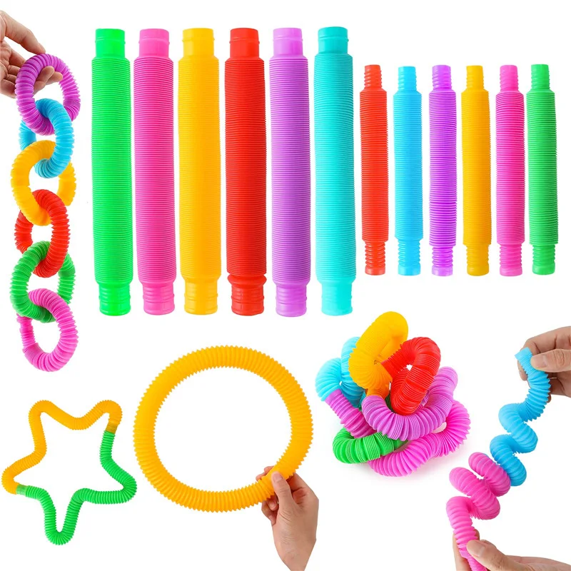 1/8 PCS Flexible Plastic Popular Color Creative Telescopic Pipe Corrugated Decompression Vent Children\'s Toy Birthday Party Gift