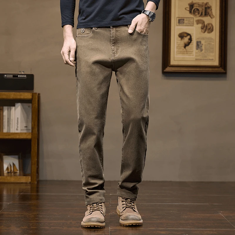 Fall New Sle Men's Jeans Slim Straight Khaki Loose Long Jeans Comfortable Trendy Busin Casual Straight Leg Pants