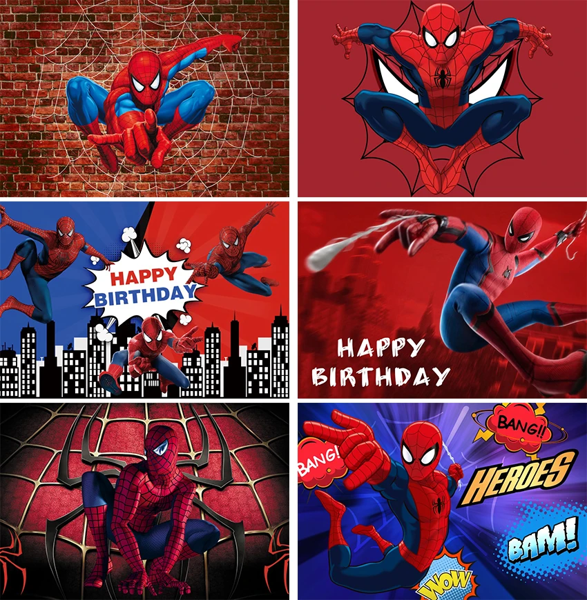 Tema de Spiderman, decoraciones para fiesta de cumpleaños de bebés, fondos de fotografía de vinilo, fondo de fiesta para estudio fotográfico