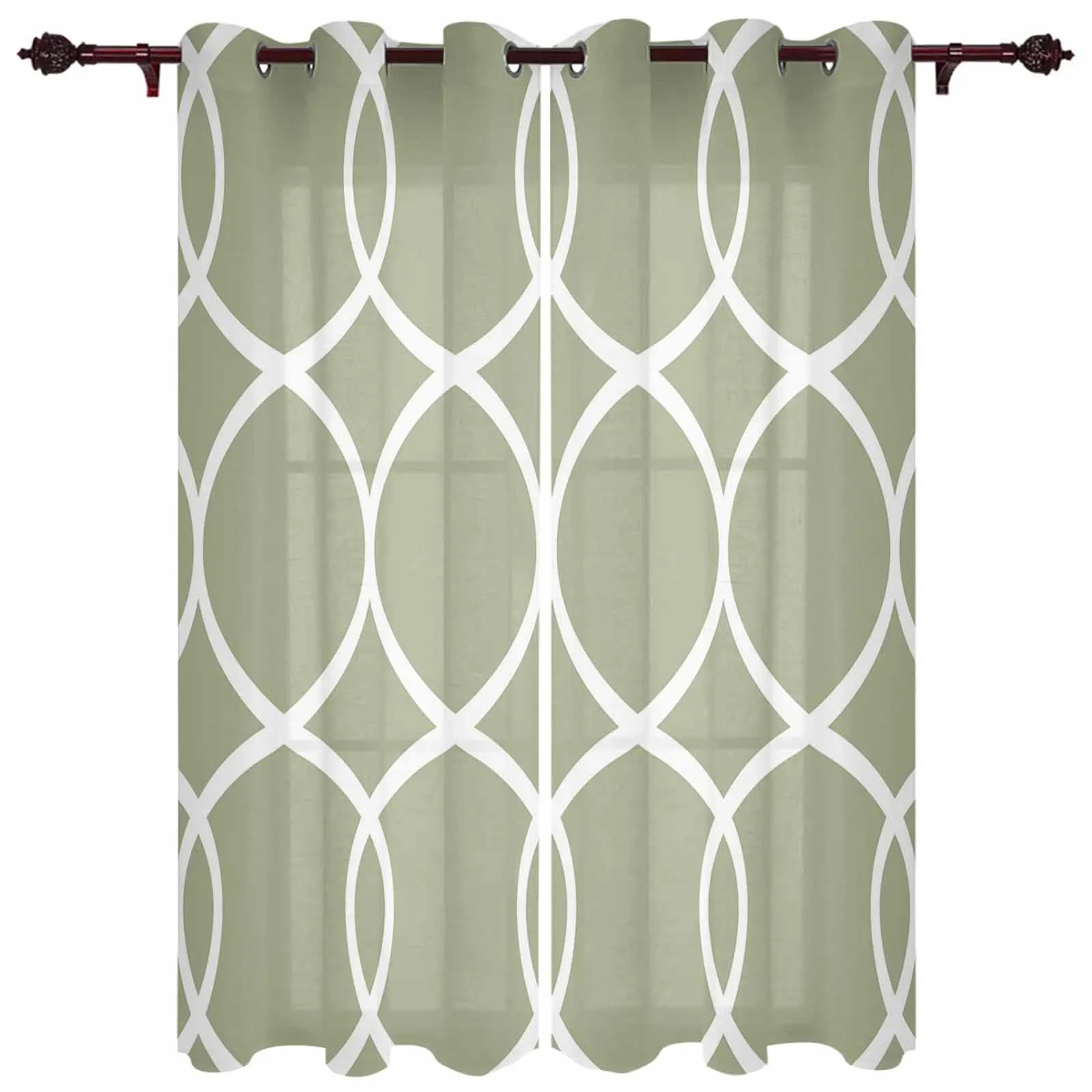 Geometric Abstract Line Sage Green Modern Hall Curtains for Living Room Bedroom Window Curtains Panels Drapes