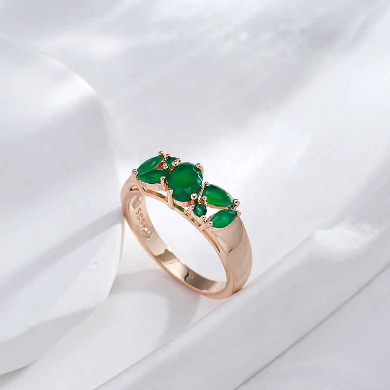 Kinel New Green Natural Zircon Geometry Ring for Women 585 Rose Gold Vintage Ethnic Bride Wedding Jewelry Party Accessories Hot