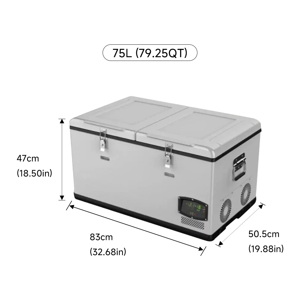 75L 79QT Dual Zone Car Refrigerator App Control 12V 24V DC 100V 240V AC Truck RV Camping