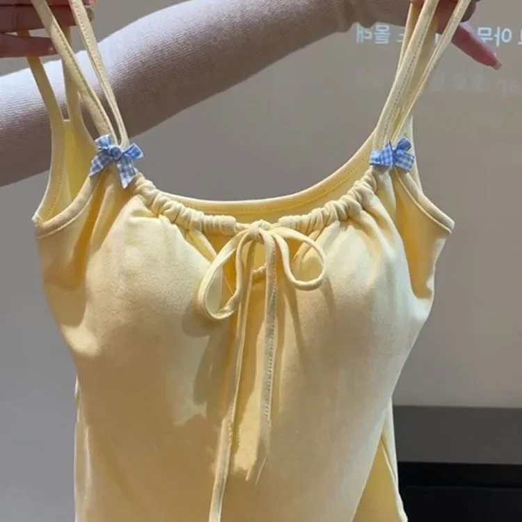 Summer bow American suspender niche double shoulder strap with chest pad beautiful back breathable gathering care sweet vest wom