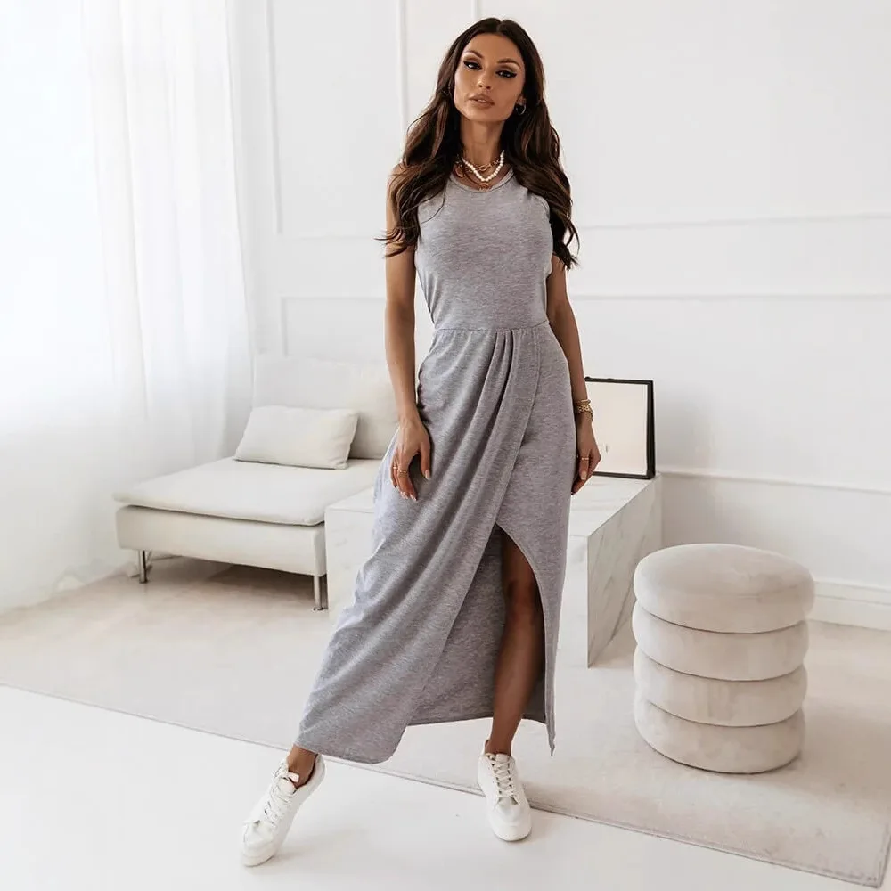 Robe longue sans manches pour femmes, vêtement simple et décontracté, à la mode, gilet européen et américain, nouvelle collection 8318