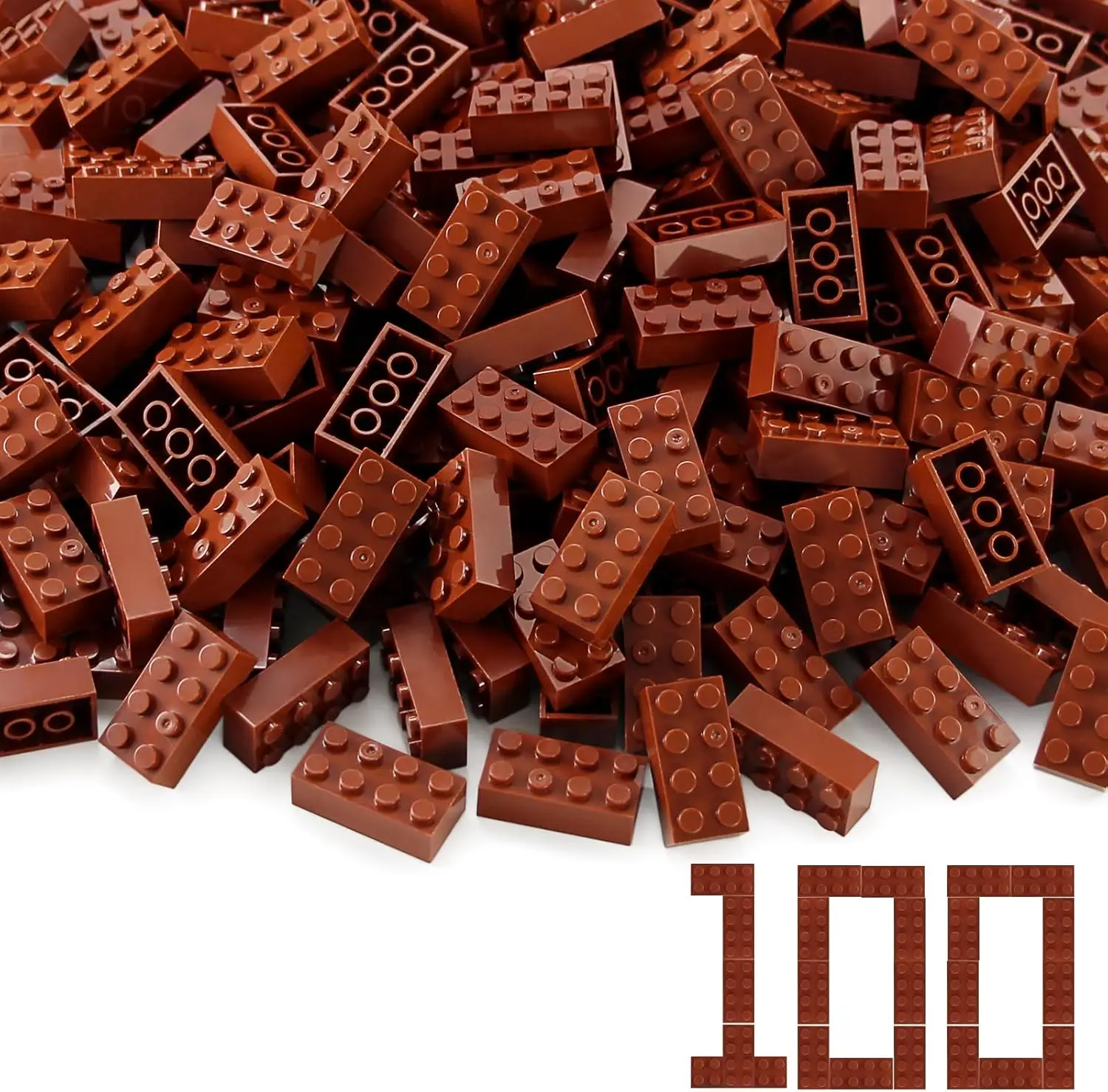 

100pcs 2x4 Bricks Reddish Brown Pieces Reddish Brown Parts Building kit Creative Play Set Classic Blocks Toy Compatible with 300