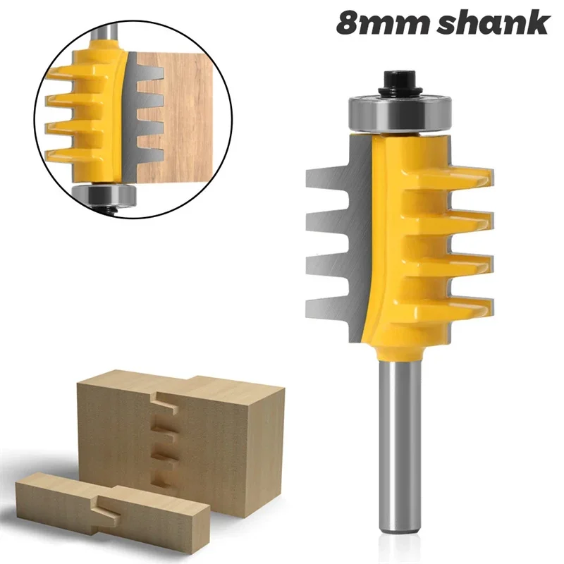 8mm Shank Multi-tooth Tenon V Joint Milling Cutter Wood Tenon Finger Joint Glue Raised Panel Woodwork Tools Cone Tenoning Bit