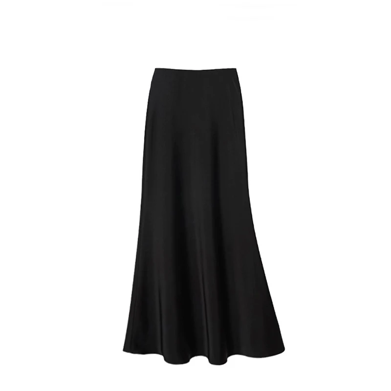 MEXZT Elegant Satin Midi Skirt Women Solid High Waist Wrap Mermaid Skirts Summer Ladies Korean Fashion A Line Trumpet Skirt New