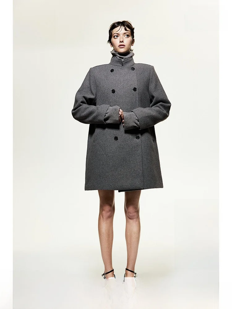 

H&M женское шерстяное пальто Thi, двубортная теплая зимняя верхняя одежда Ele Sle, смесь полиэстера, вискозы и спандекса