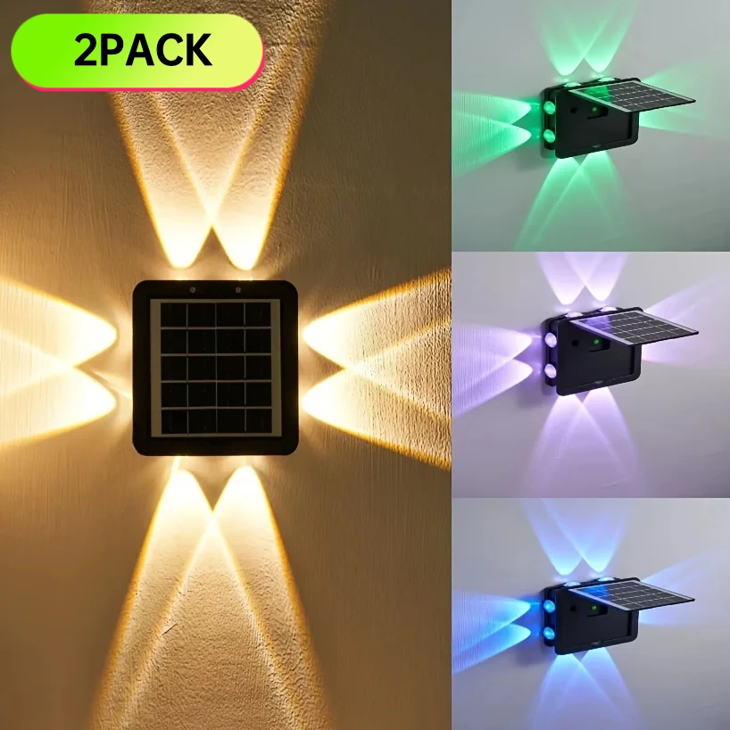

2Pack Solar Wall Sconces RGB/WW 8-Head Outdoor Washed Lamp with 8 Lighting Modes Light Sensor Control Color Changing for Garden