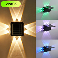 2Pack Solar Wall Sconces RGB/WW 8-Head Outdoor Washed Lamp with 8 Lighting Modes Light Sensor Control Color Changing for Garden