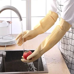 Rubber Latex Household Cleaning Gloves Reuseable Kitchen Cooking Dishwashing Gloves with Long Cuff Waterpoof Non-Slip