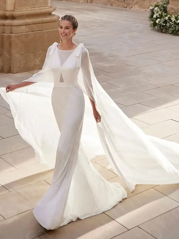 Customized Charming Wedding Dresses White with Cape Bridal Gowns Two Pieces Bride Dresses Sleeveless Wedding Gowns Back Out