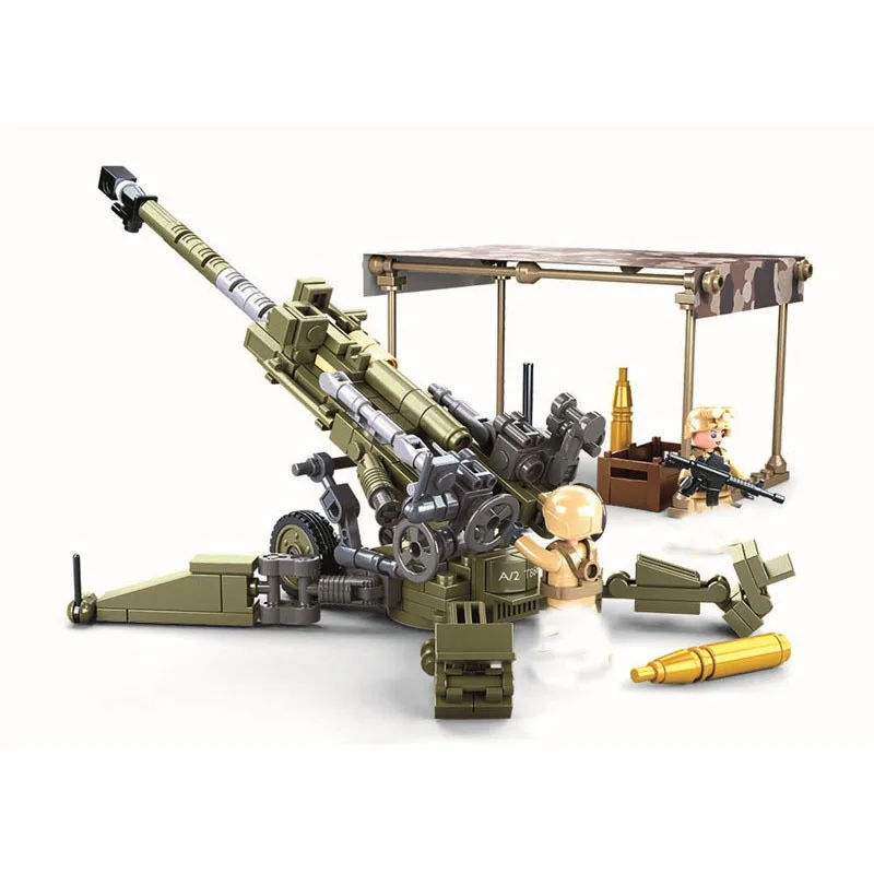 258PCS WW2 Army Light Howitzer Model Building Block Small Particles Compatible Kids Bricks Toys Construction Kits Boy Gift