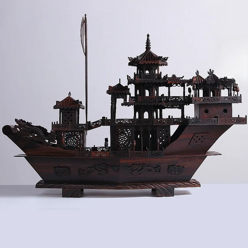 Smooth sailing sailing ornament mahogany steamer wood carving dragon boat red rosewood boat model housewarming gife