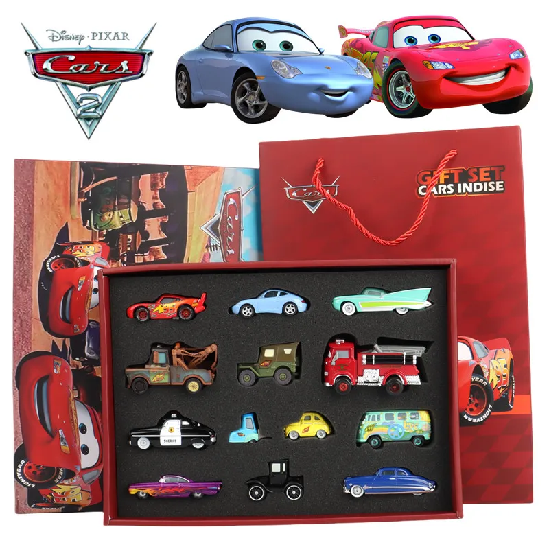 13 Teile/schachtel Disney Pixar Cars 1 Geschenkbox Metalldruckguss Mater blitz McQueen Sally Feuerwehrauto Rotes Auto Modell Junge Auto Spielzeug
