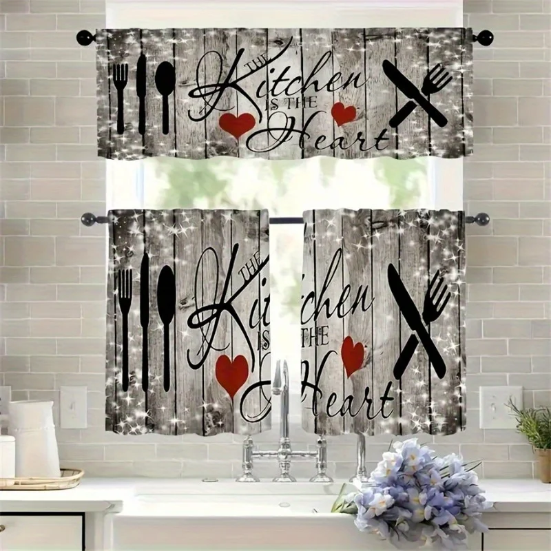 VIKAMA 1/2pcs Farmhouse Kitchen Curtains Easy-to-Install Rod Pockets Living Room Bedroom Café Curtains Home Decor