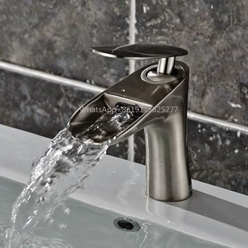 

Basin Taps Mixer Single Handle Hot and Cold Water Tap Sanitary Ware Brushed Nickel Brass Bathroom Waterfall Wash