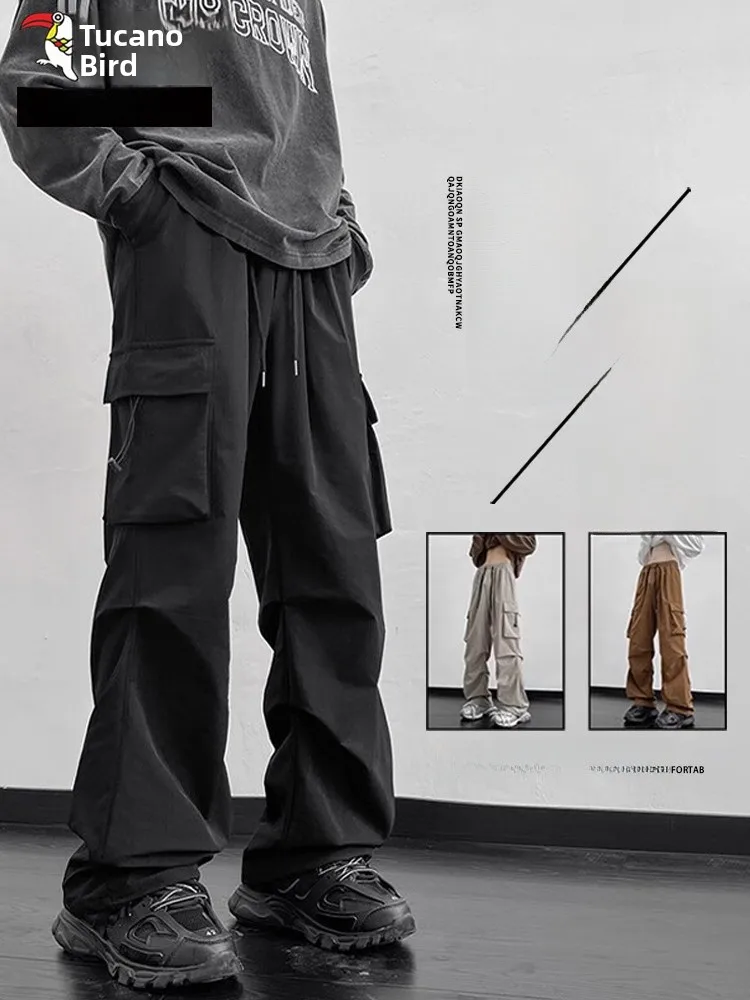 

Loose Straight Leg Workwear Trousers Men's Summer New American Sle Casual Sports Windbreaker Long Pants Breathable Polyeste...