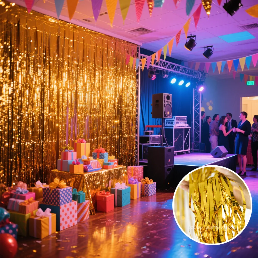 

Wedding Decoration Party Supplies Photozone Gold Silver Rain Tinsel Foil Curtain Birthday Party Wall Drapes Photo Zone Backdrop