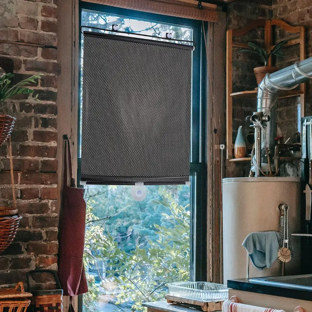 40X125Cm Zwart Intrekbare Rolgordijnen Venster Shades Zuignap Zonnescherm Voor Balkon Deur Schermen Tijdelijke Voorruit Roller