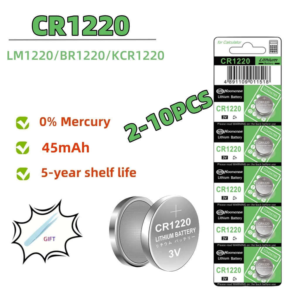 2-10pcs High-Capacity CR1220 LM1220 BR1220 KCR1220 3V Alkaline Battery For Toy Watch Car Remote Control Mouse Button Coin Cell