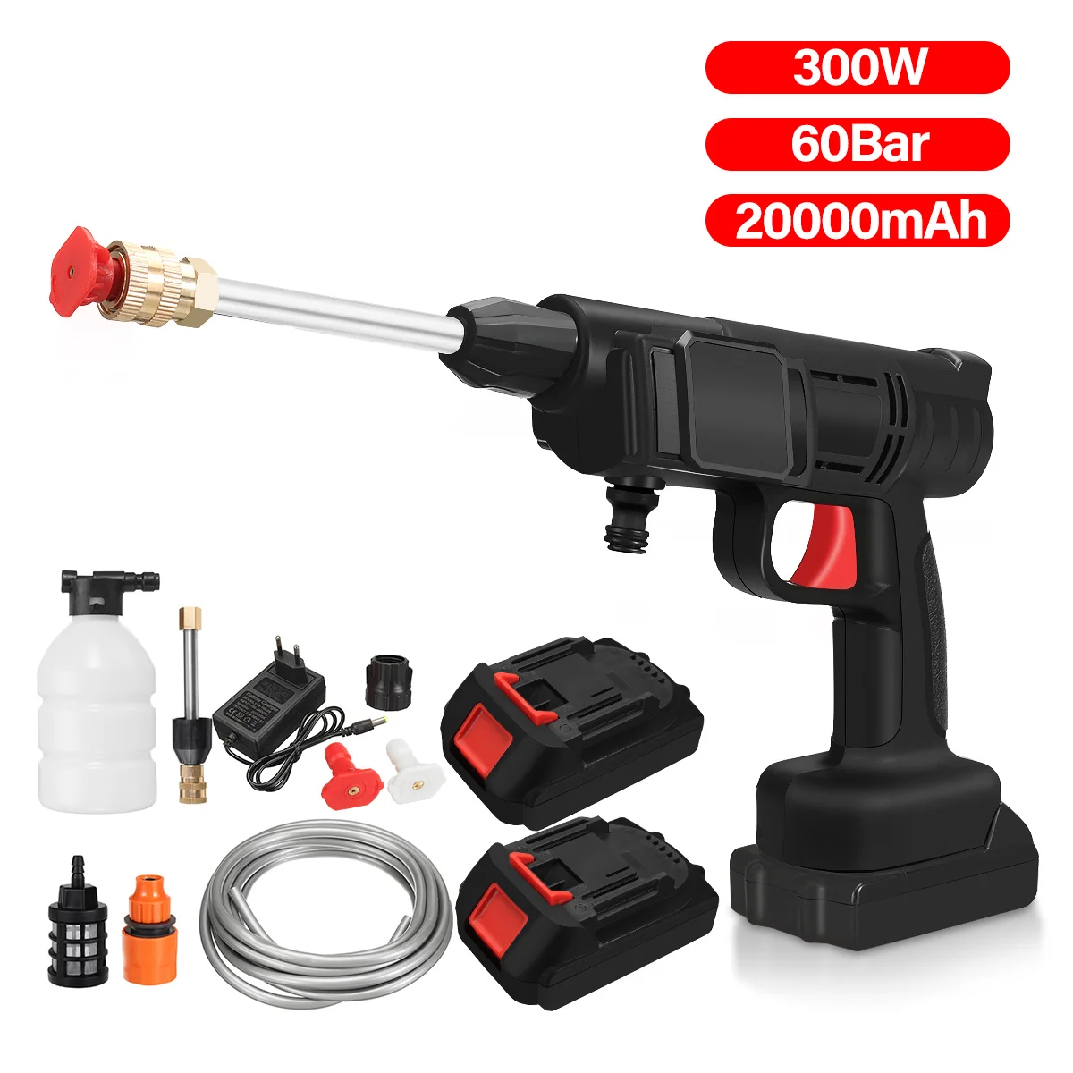 20000mAh Cordless High Pressure Washer Spray Water Gun Car Wash Pressure Water Nozzle Cleaning Machine for Makit 18V Battery