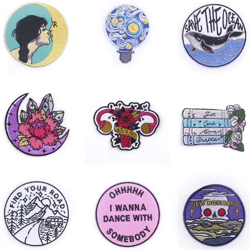 

Iron On Patches for Clothes Cartoon Clothing Stickers Fabric Sewing Embroidered Patch Thermal Adhesive Applique Fusible Badges