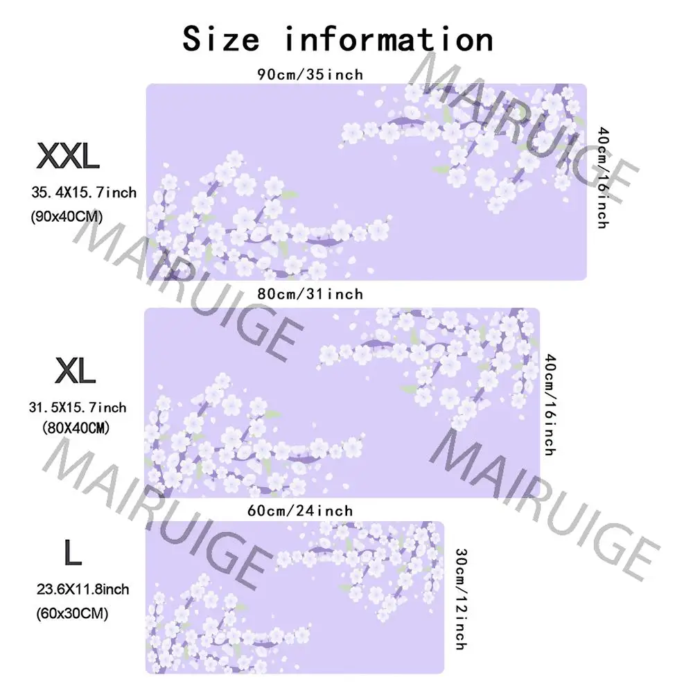 Фиолетовый японский коврик для мыши Сакура, большой коврик для компьютерного офисного игрового стола, XXL, резиновый противоскользящий коврик для игровой клавиатуры, длинные настольные коврики