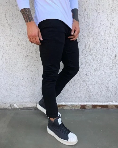 Man Retro Washing Zipper Stretch Casual Slim Fit Trousers Male Plus Size Pencil Pants Denim Skinny Hip Hop Streetwear Jeans For