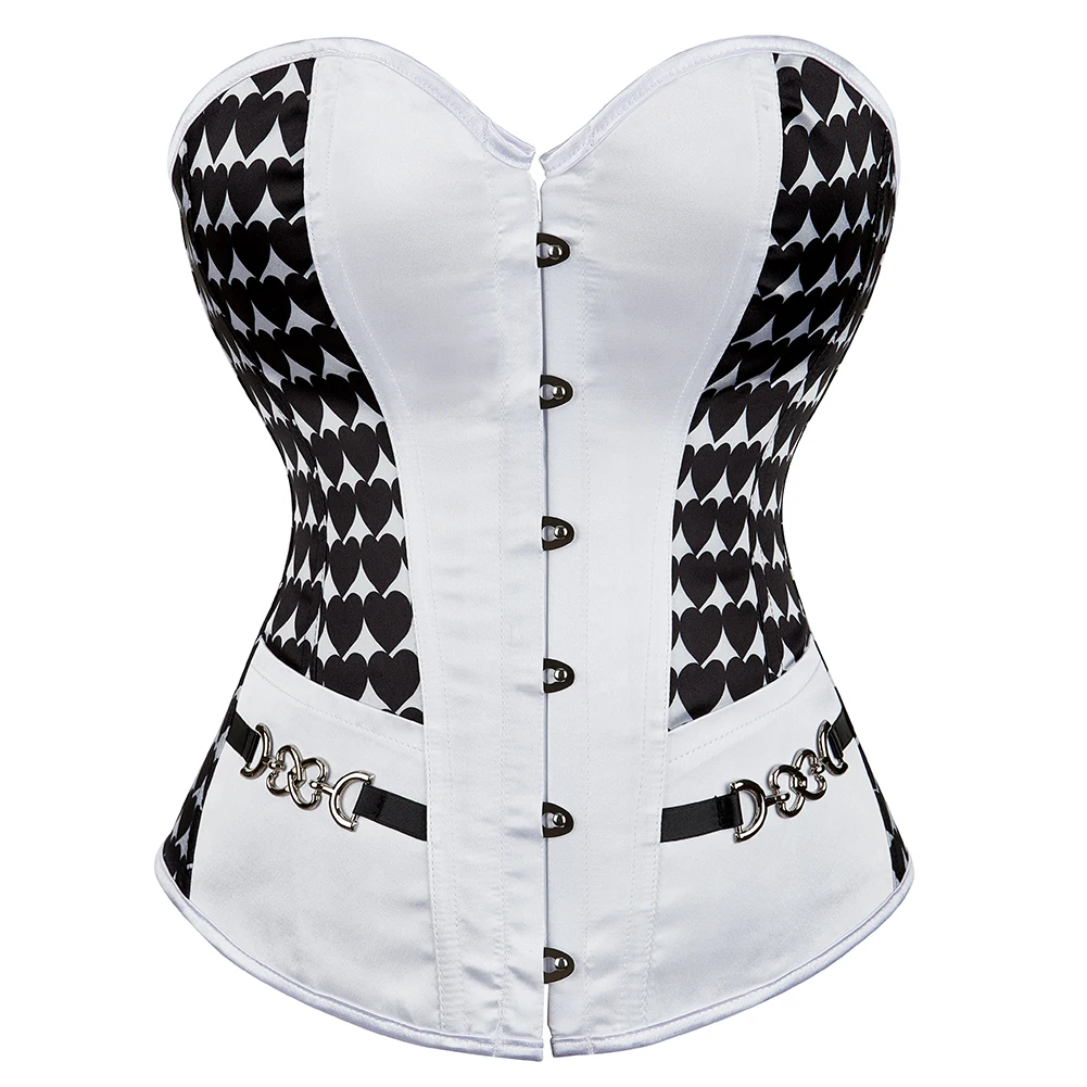 Victorian Corset Top For Women Plus Size Burlesque Bustier Heart Print Satin Sexy Lingerie Body Shaper Lace-Up Corselet Mujer image 2