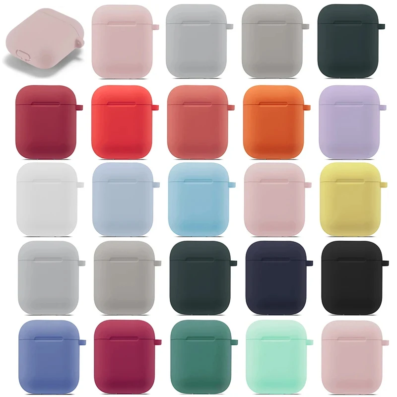 Silicone Earphones Case For Apple Airpods 1 2 Case Cover Headphone Accessories Protective Box Bag With Hook hole for Airpods 2 1