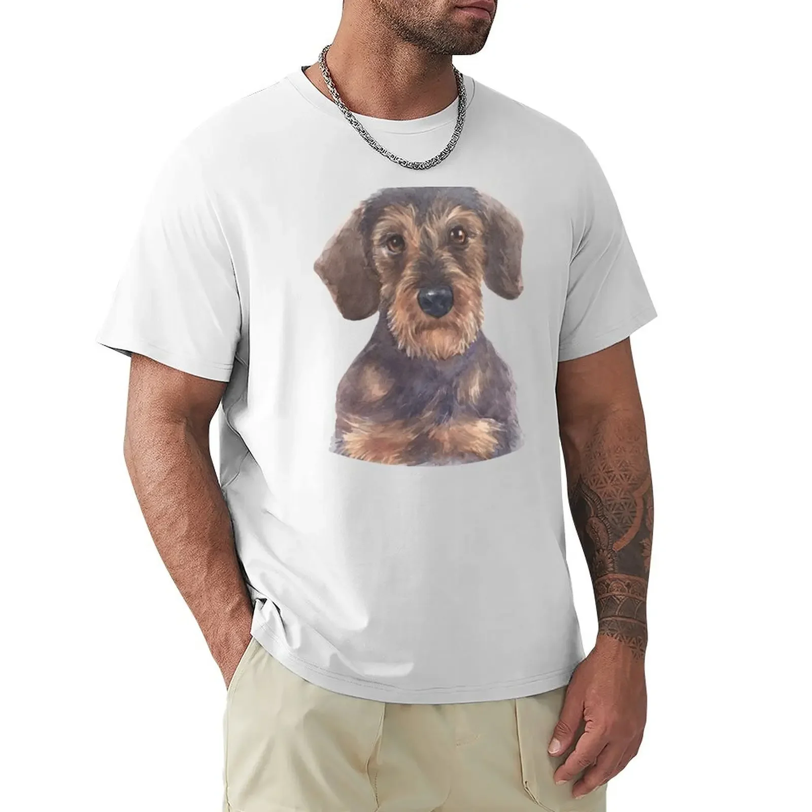 Wirehair Miniature Dachshund Watercolor Art T-shirt for a boy customs Men's t-shirts