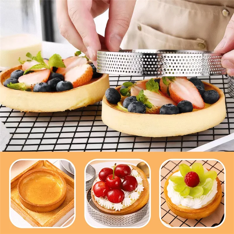 

-A95Z 2PCS Tart Rings 8 Inch Round Perforated Cake Ring,Nonstick Stainless Steel Baking Rings, Heat Ring Molds For Cooking