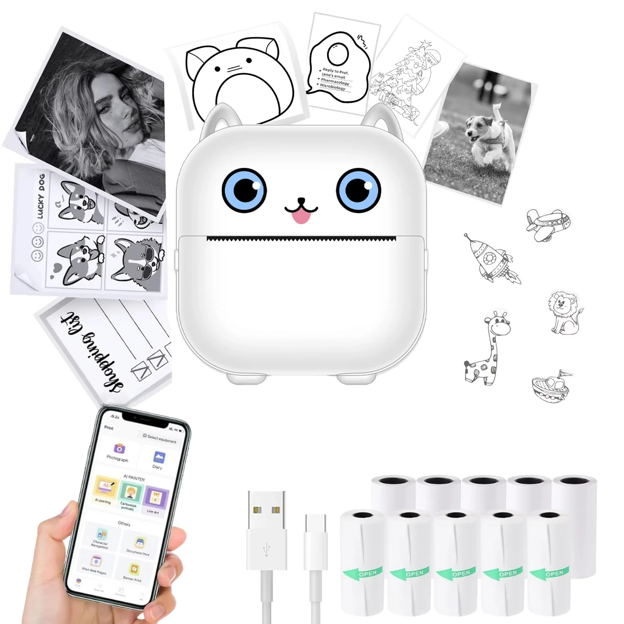 

Hot Portable Thermal Mini Printer Inkless Sticker Maker Small Pocket Printer for Children DIY Photo Christmas and Halloween gift