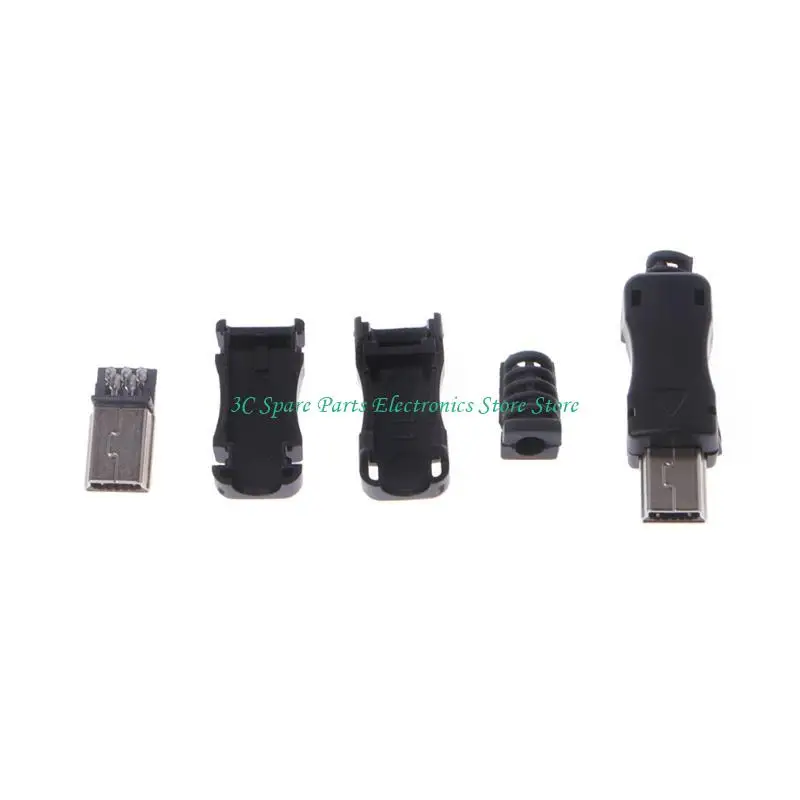 SZ 10Sets DIY Mini USB 2.0 5PIN Plug Socket With Plastic Cover With Tail Connector