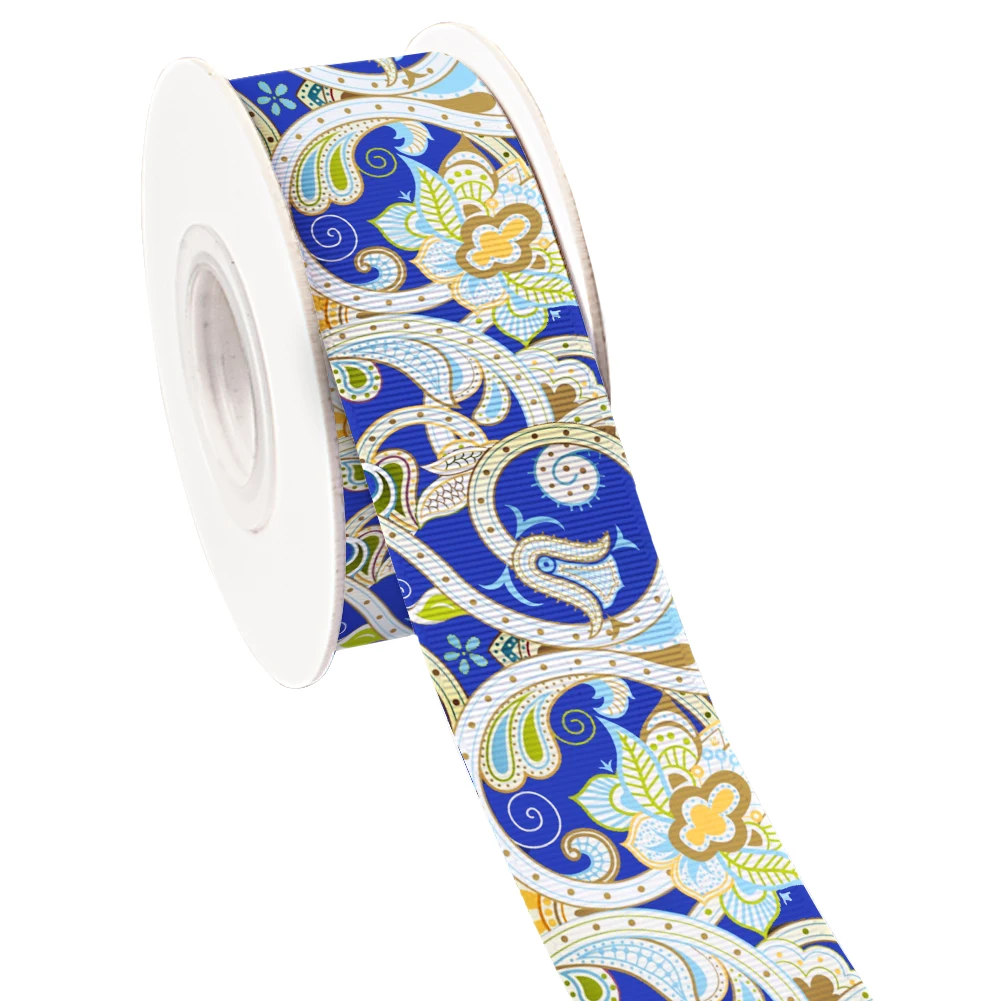 موجة نمط زهر الكرز مروحة اليابانية 5 ياردة مطبوعة Grosgrain الشريط DIY بها بنفسك أغطية الرأس فيونكات شعر شريط من الساتان
