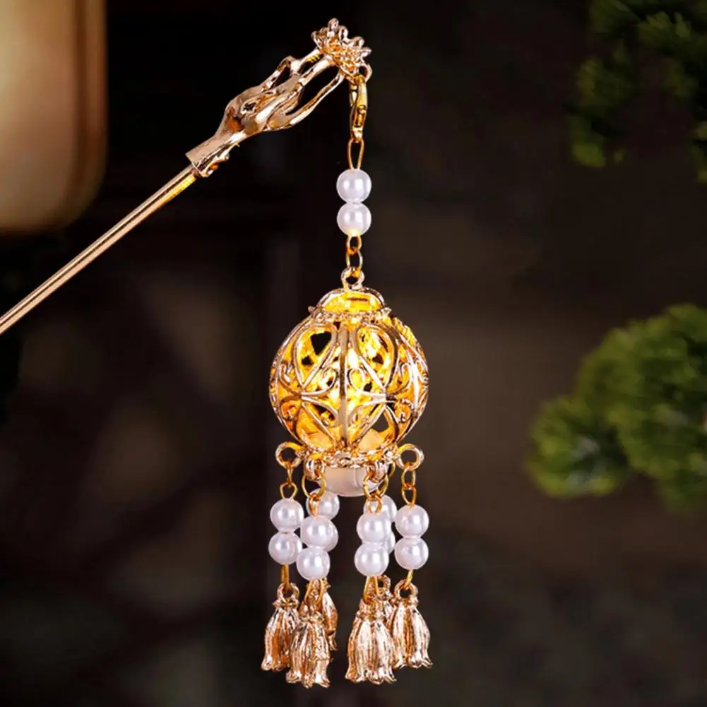 Chinese Lantern Hair Pin Clips Hair Sticks LED Light Hair Accessories for Women Kids Retro Lotus Flower Tassel Headpieces