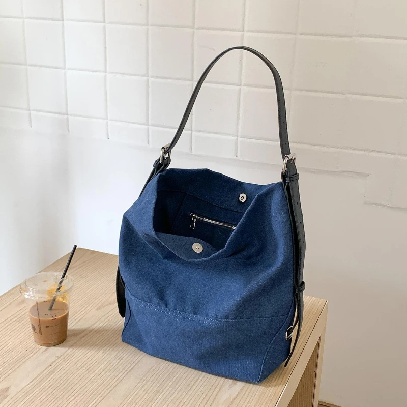 

New Fashion Simple texture Shoulder Bags Women commuting Large Capacity Tote Bags Korean Canvas Bucket Bag Casual Crossbody