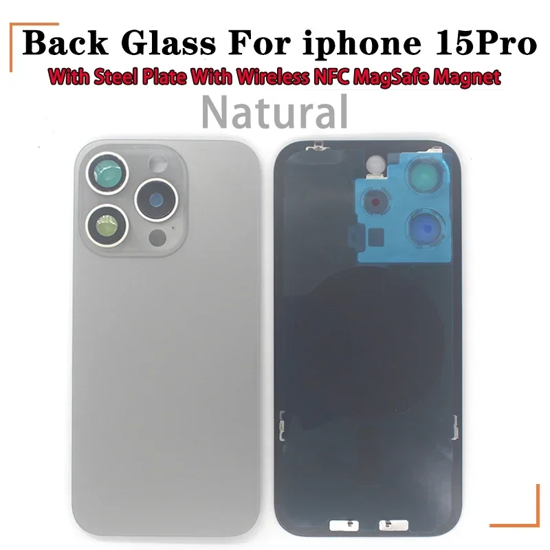 Back Glass with Steel Plate with Wireless NFC MagSafe Magnet for IPhone 15 Pro Max Original Colour Rear Cover