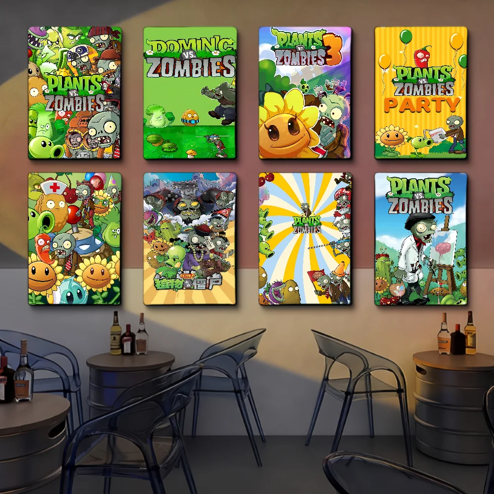 P-Plants V-Vs Z-Zombies Self-adhesive Art Poster Decoracion Painting Wall Art White Kraft Paper Home Decor