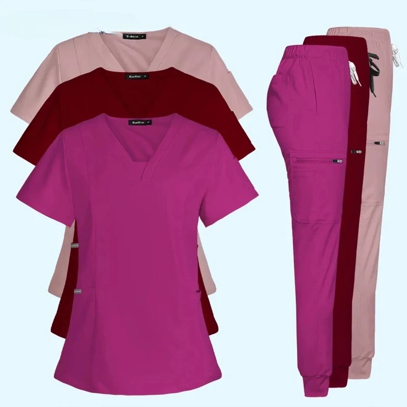 Hoge Kwaliteit Operatiekamer Medisch Uniform Set Verpleegkundige Accessoires Met Korte Mouwen Tops Broek Elastische Scrubs Pak