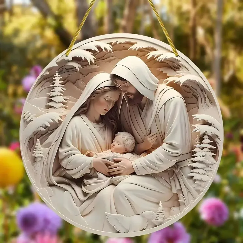 1-10PCS Wooden Nativity Christmas Ornament 3D Holy Night Jesus Christ Tree Hanging Pendant Decor for Holiday Home Gift