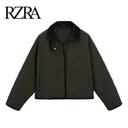 RZRA2024 new winter women's casual simple diamond pattern quilted short version small high collar cotton jacket