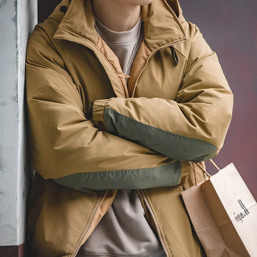 

Maden Men's American Retro Hooded Down Jacket Thick Warm 90% White Duck Down Winter Puffer Coat Vintage Style Outerwear